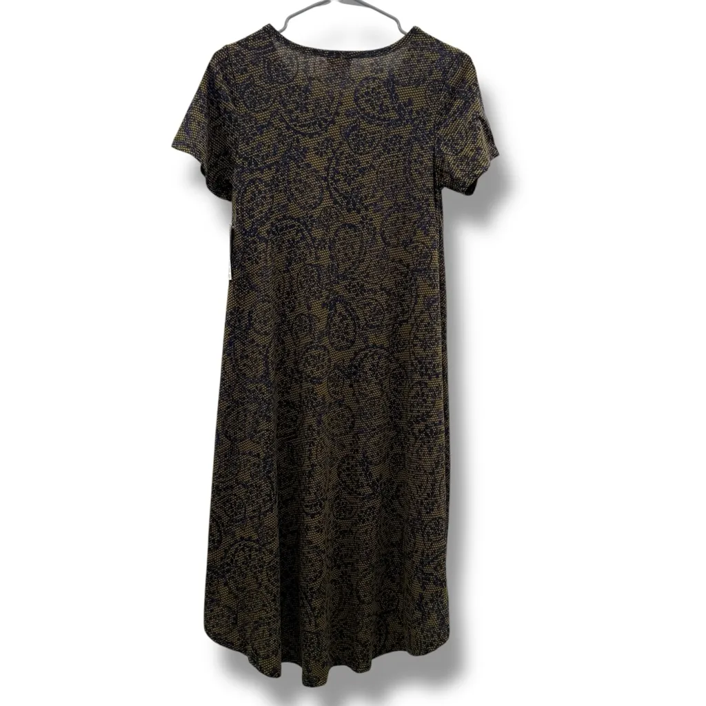 Lularoe Carly Paisley Print Tan & Navy Blue Short Sleeve Hi-Low Dress‎ Sz XS NEW - Image 4
