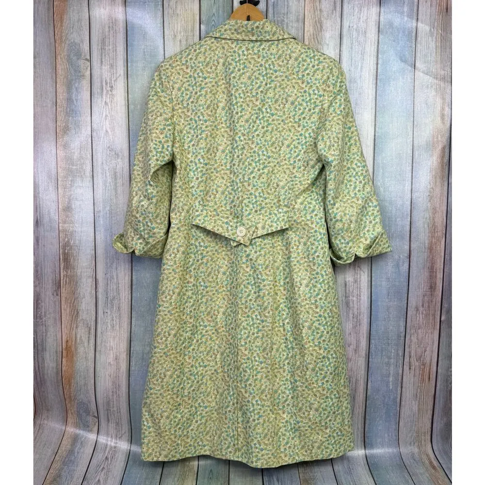 Express Y2K Green Floral Trench Coat Long Jacket Medium Vintage Retro Flowers - Image 7