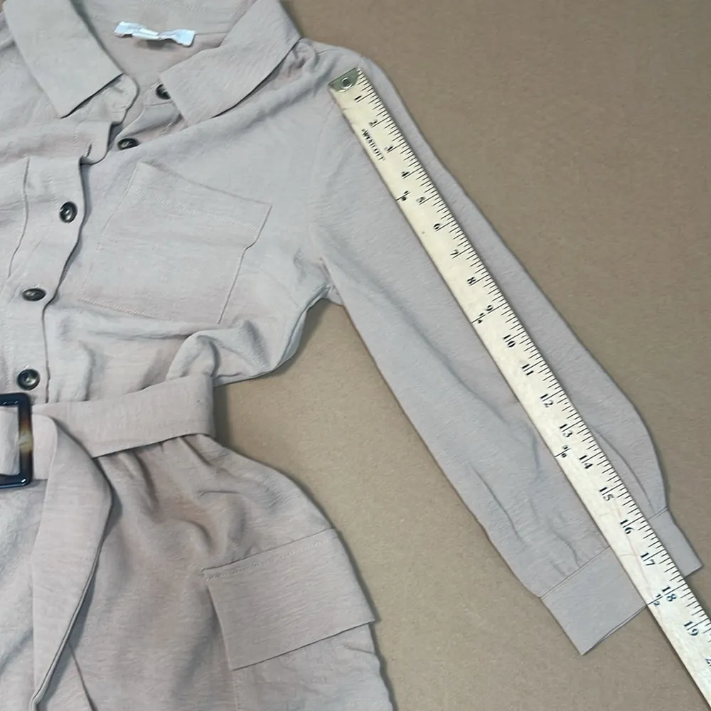 Monteau Tan Buttoned Long Sleeve Shirt Dress - Image 11
