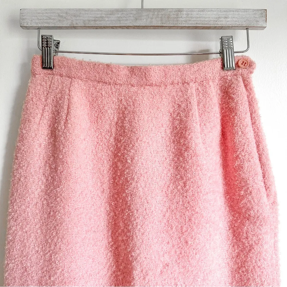 Sophisticates Vintage Pastel Pink Tweed Blazer Pencil Skirt Suit Set sz XS - Image 14