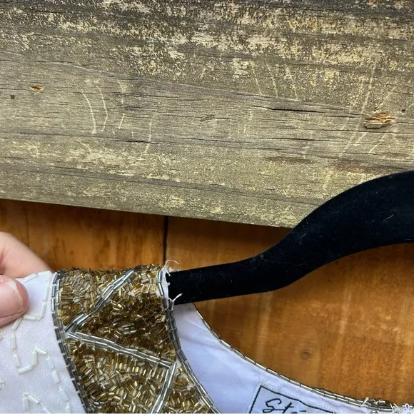 Stenay vintage beaded silk cream formal‎ party dress size P10 fall Christmas - Image 7