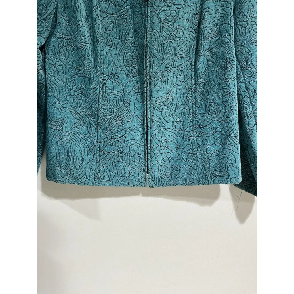 Woman’s Dress Barn Tapestry Blue Front Zip Size Medium Jacket - Image 2