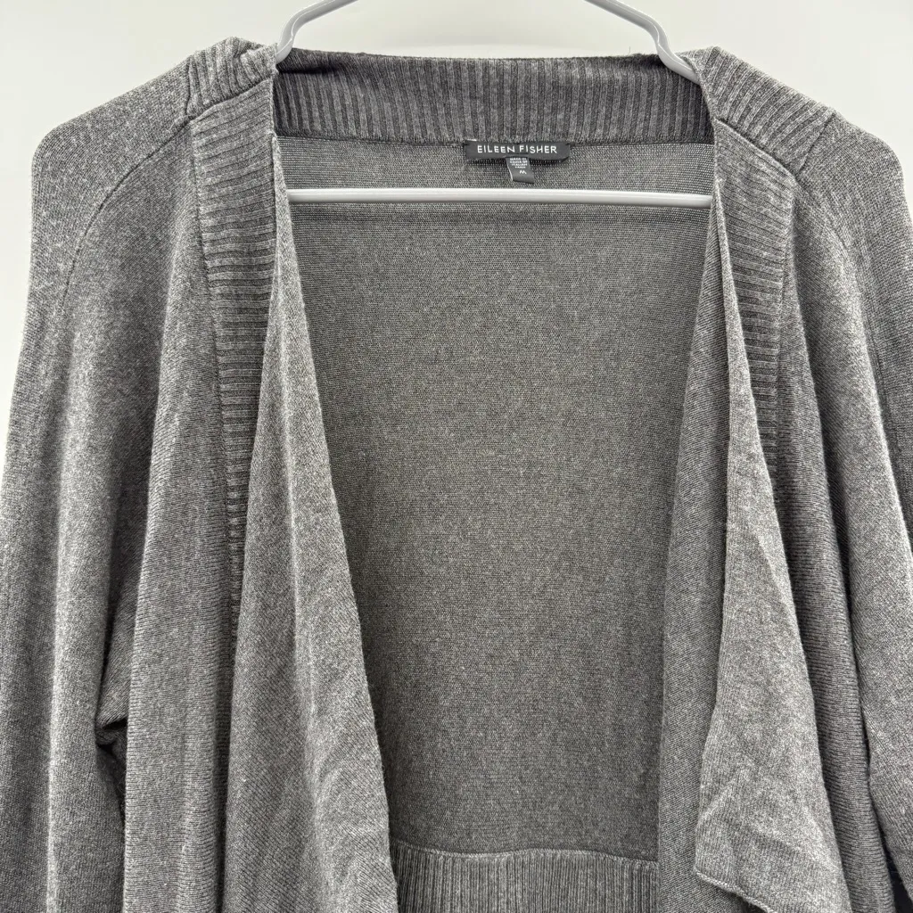 Eileen Fisher Dark Gray Knit Long Sleeve Open Waterfall Cardigan Sz M - Image 2