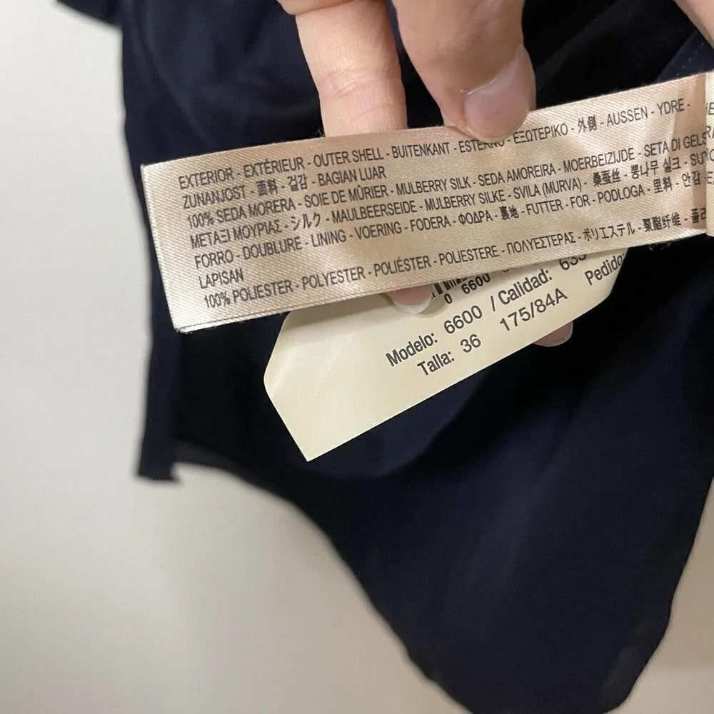 Massimo Dutti Navy Blue Button front Mulberry silk tunic blouse shirt size US 4 - Image 5