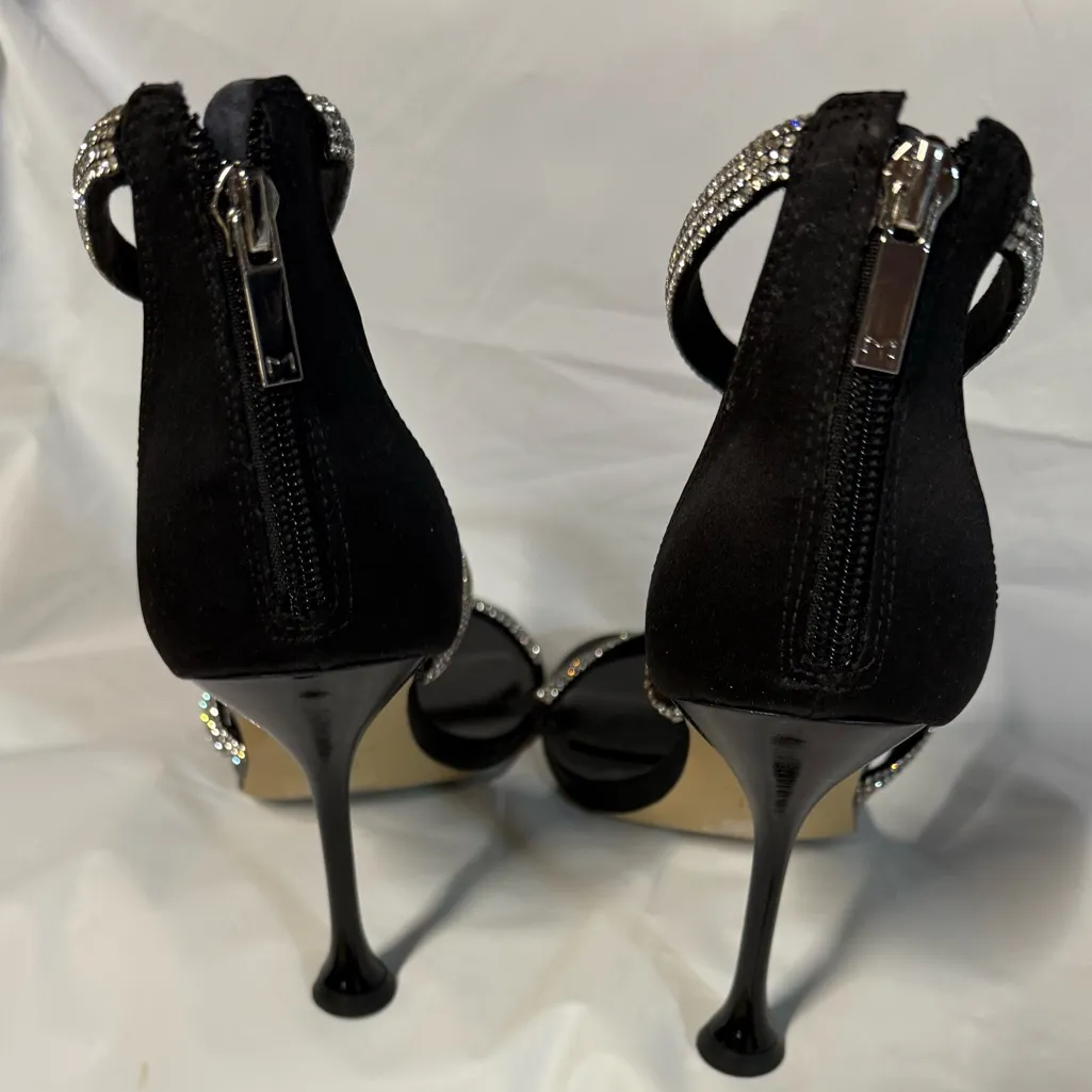Marc Fisher strappy shiny Black stiletto Heels with Silver Rhinestones size 9 - Image 5