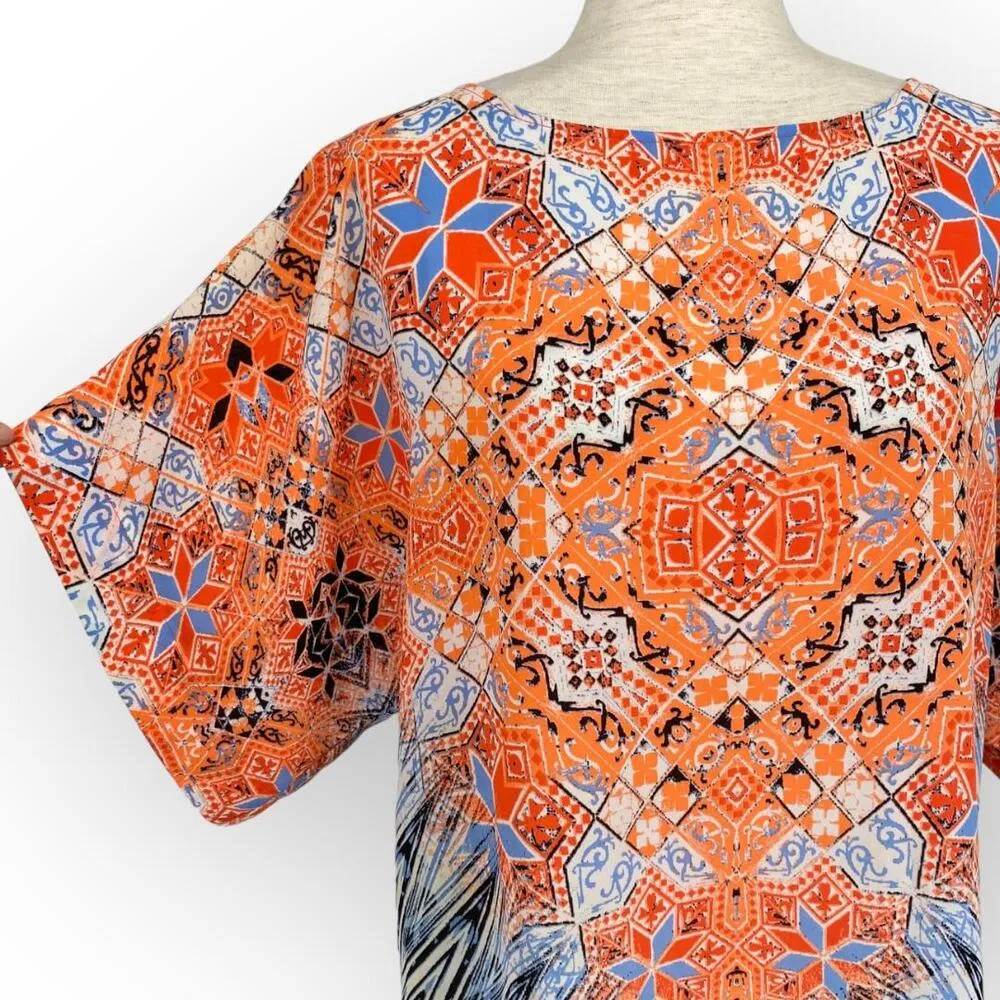EMALINE Colorful Geometric Print Blouse Size Small Bright Multicolor Orange - Image 2