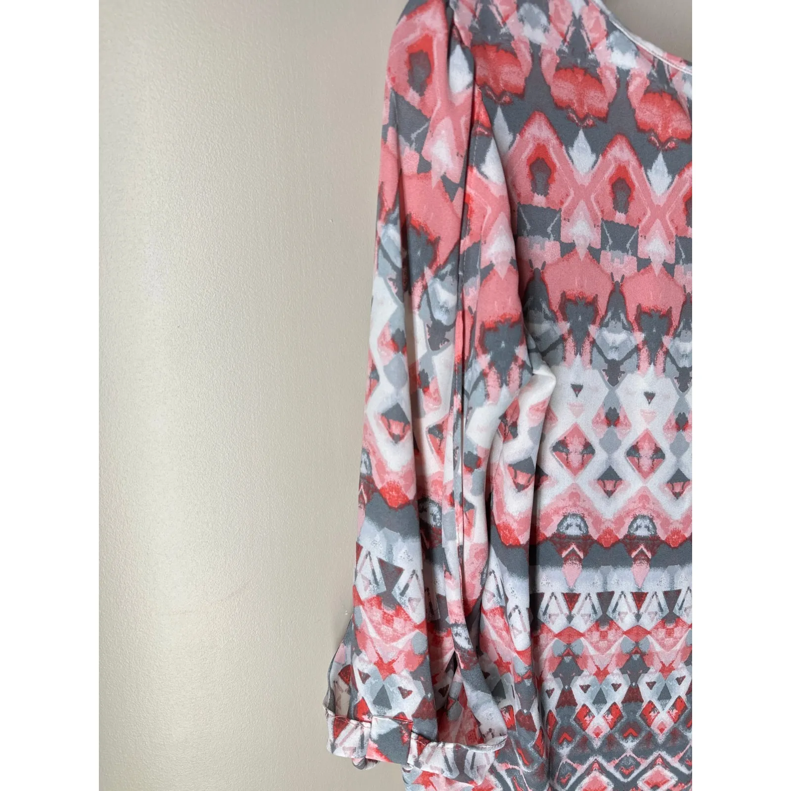 New Directiion Womens Blouse 3/4 Roll Cuff Sleeve Pink/Grey Polyester PS Pink Size undefined - Image 4