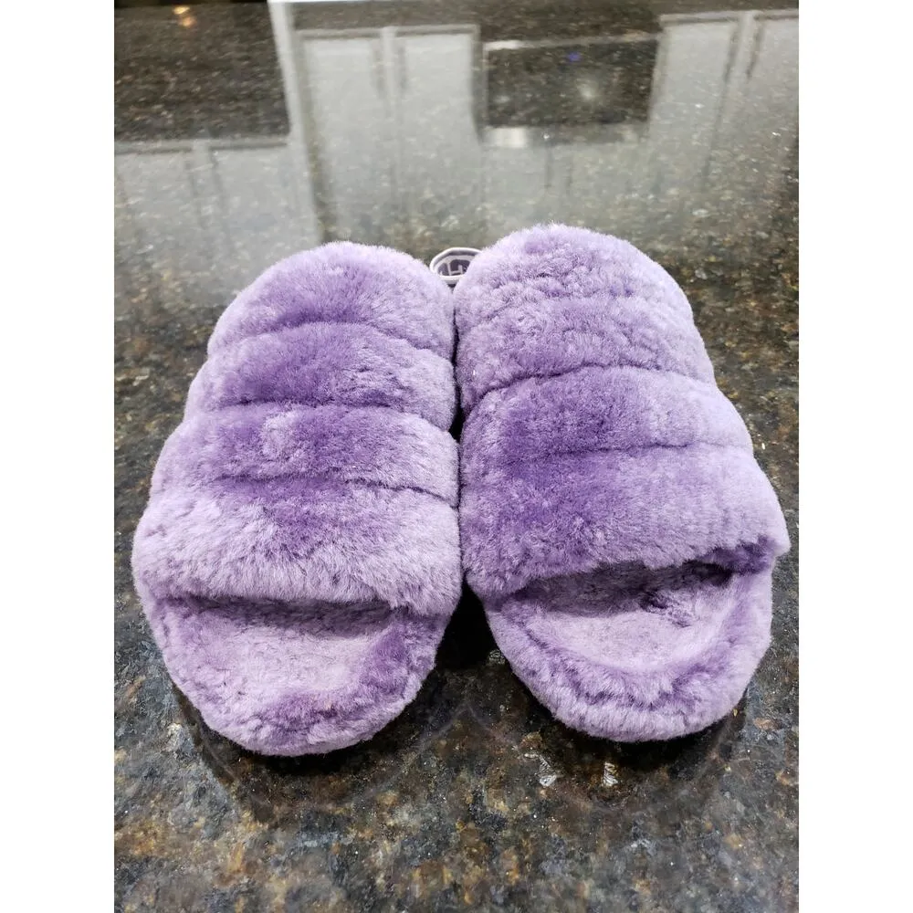 UGG Fluff Yeah Sandals Womens Size 9 Purple Violet Fur Slides Faux Fur Open Toe - Image 2