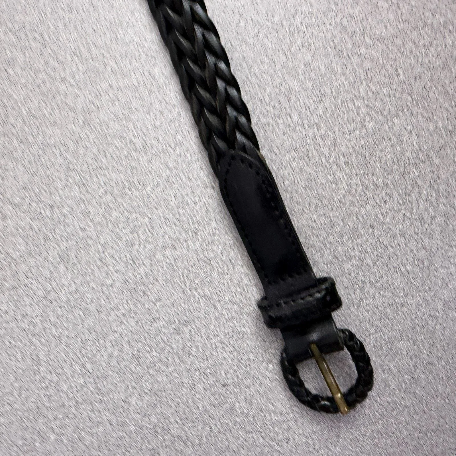 Nordstroms Womens Woven Leather Belt Womens Medium Black Braided Brass Handmade - Image 2