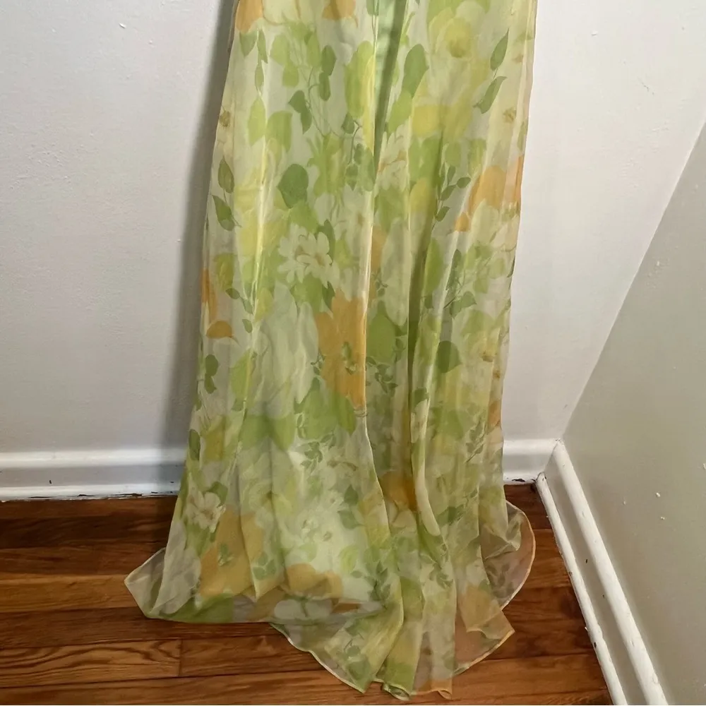 Vintage Union Made Halter Dress Green Yellow Floral Size 4 - Image 8