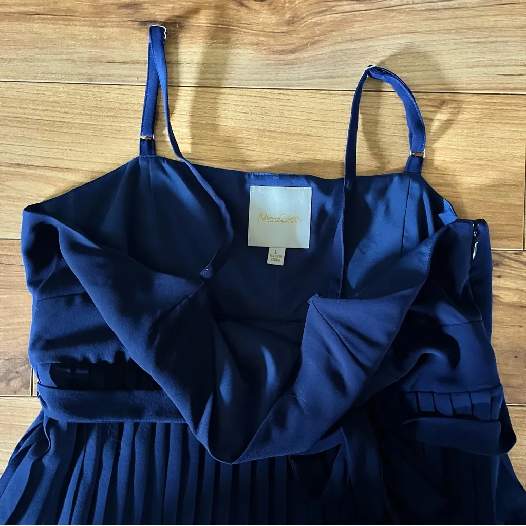 Modcloth Sleeveless Pleated Dress Large Navy - Image 4