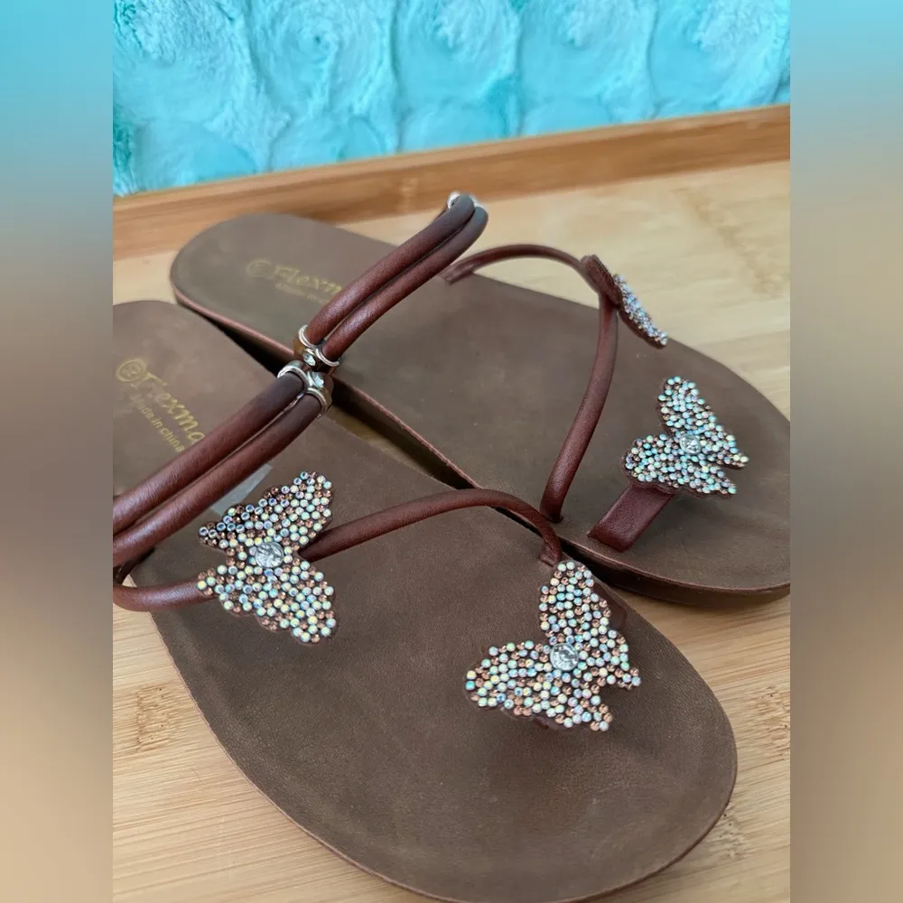 Y2K Butterfly Fairy Boho Whimsical Brown Resort Glam Chic Summer Size 10 Sandals - Image 5