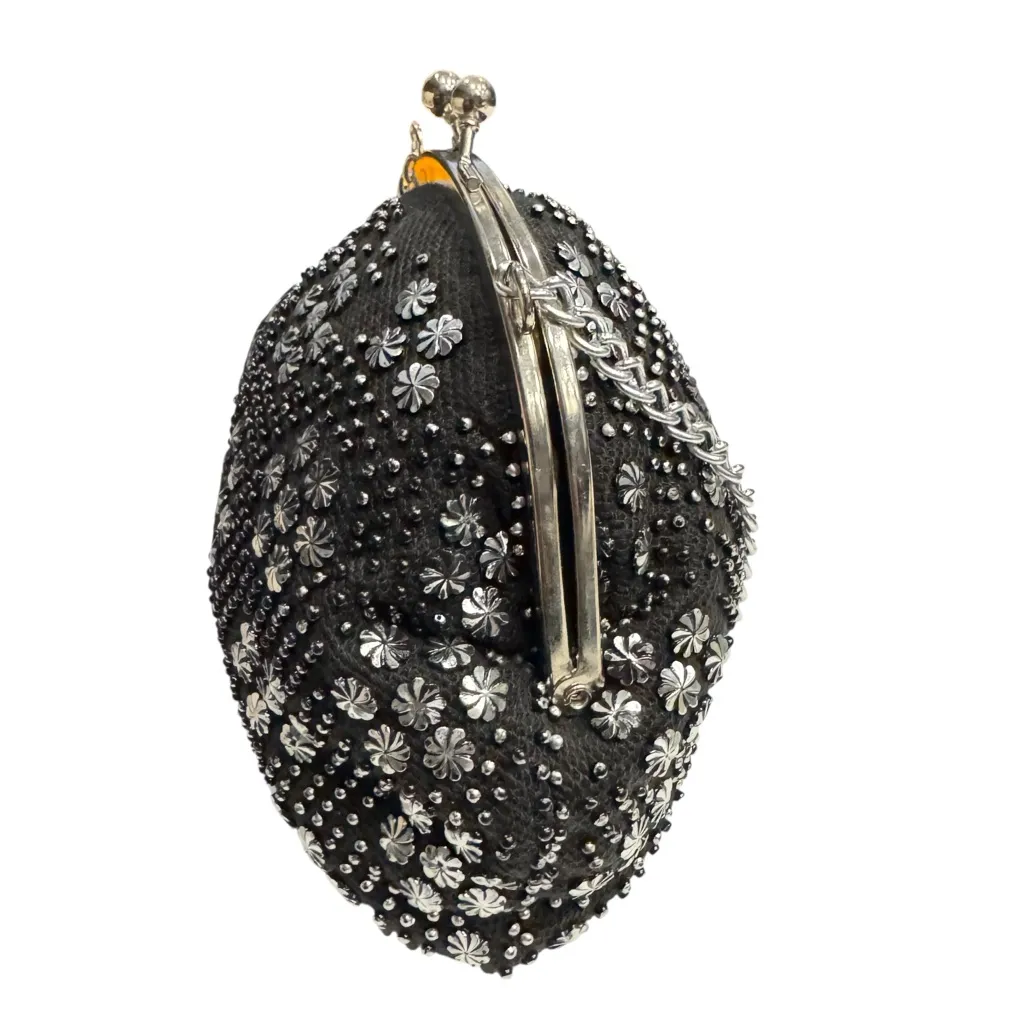 Vintage Janette Cilla Black Beaded Evening Purse Clutch w/ Chain – Hong Kong - Image 3