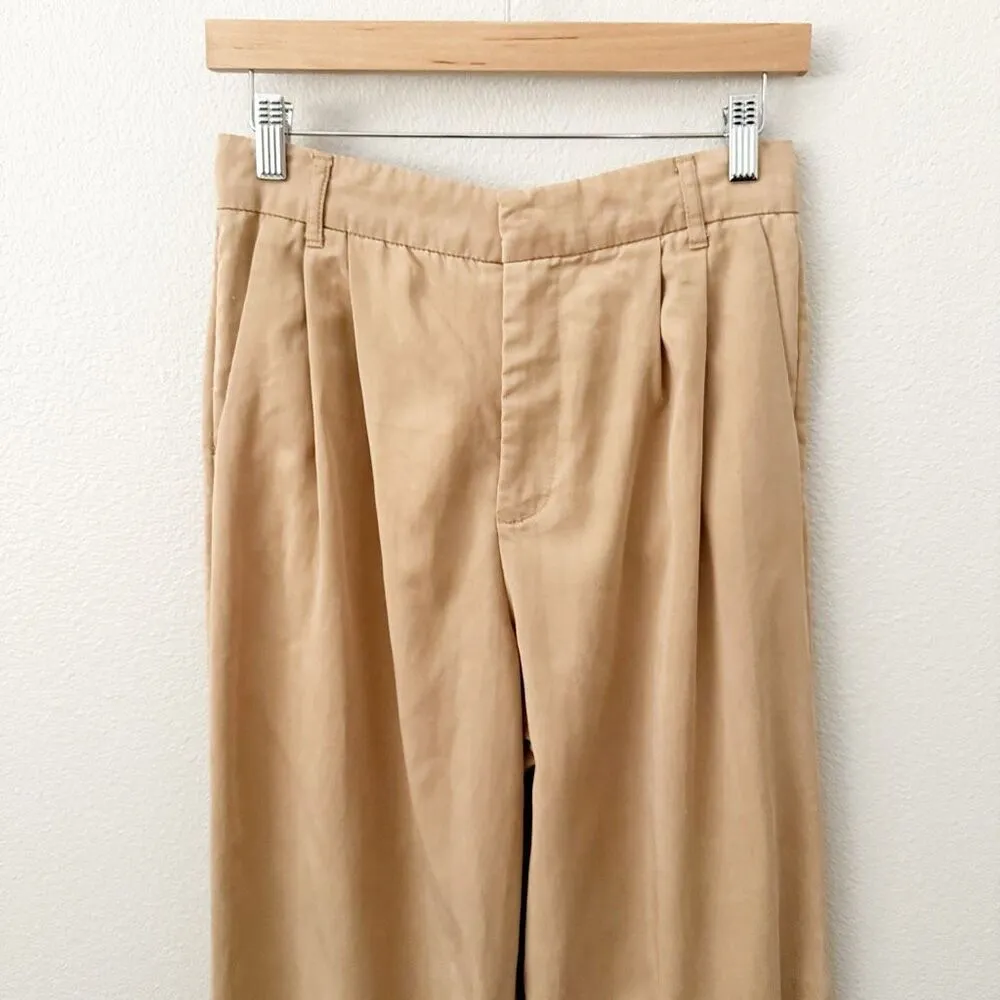 ZARA | Tan Khaki Pleated Trouser High Rise Wide Leg Pants Soft Tailored | Small - Image 3