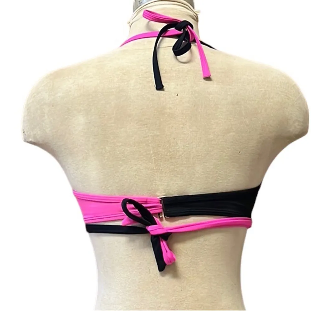 Victoria’s Secret Bikini Top Swimsuit Swim Black Hot Pink Wrap 34B S Small - Image 2