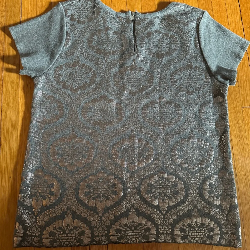 Moth by Anthropologie Grey Cotton Sweater with Silver Appliqué Baroque Design, S - Image 9