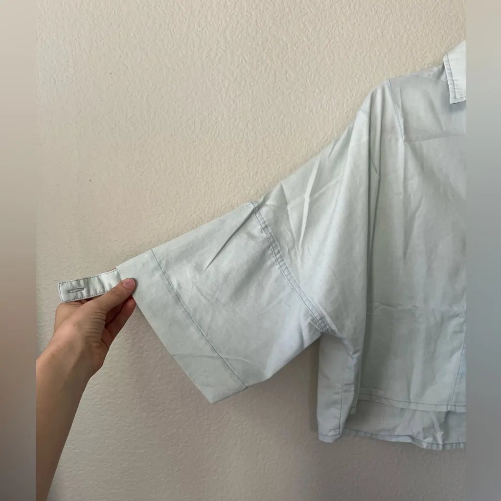 Shannon Passero Blue Boxy Button Down Shirt With Roll Up Sleeves Women's Size L Size L - Image 4