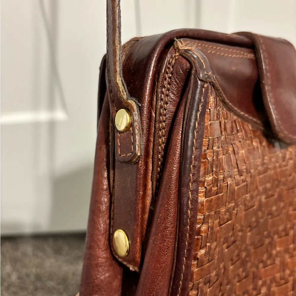 Vintage Woven Leather Crossbody Bag, made in Italy for Daytons Brown - Image 5