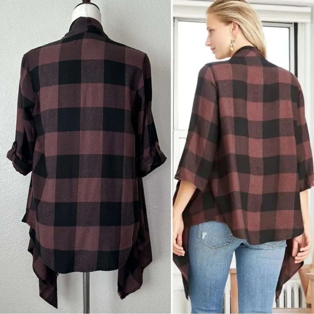 Knox Rose Buffalo Plaid Open Front Kimono - Image 7