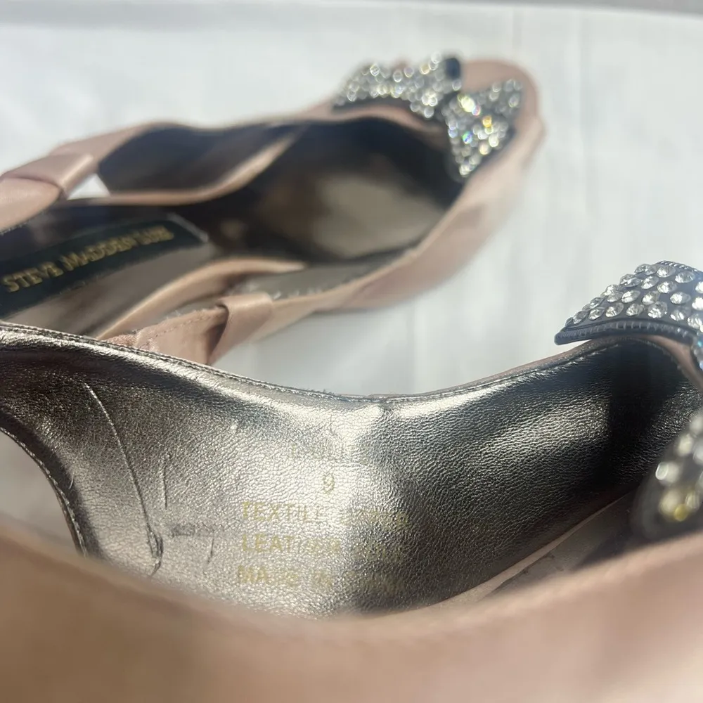 Steve Madden Luxe blush pink Slingback Elegant Satin rhinestone Bow Heels Sz 9 - Image 9