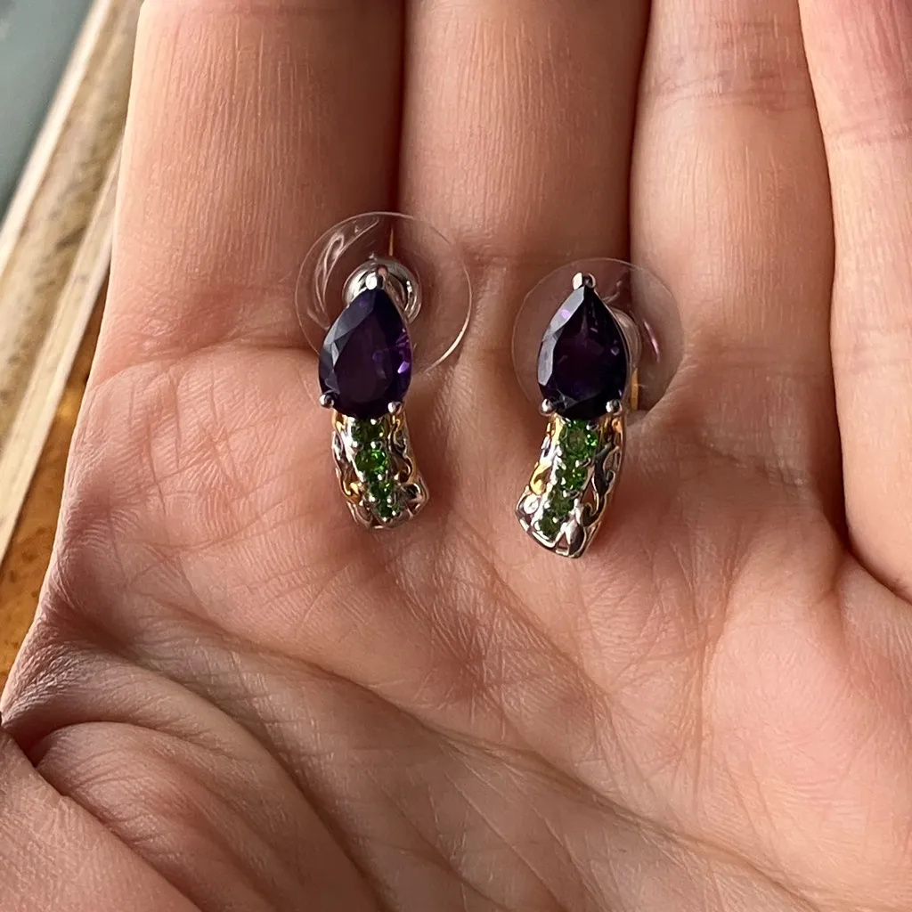 African Amethyst Chrome Diopside Sterling Silver Earrings - Image 7