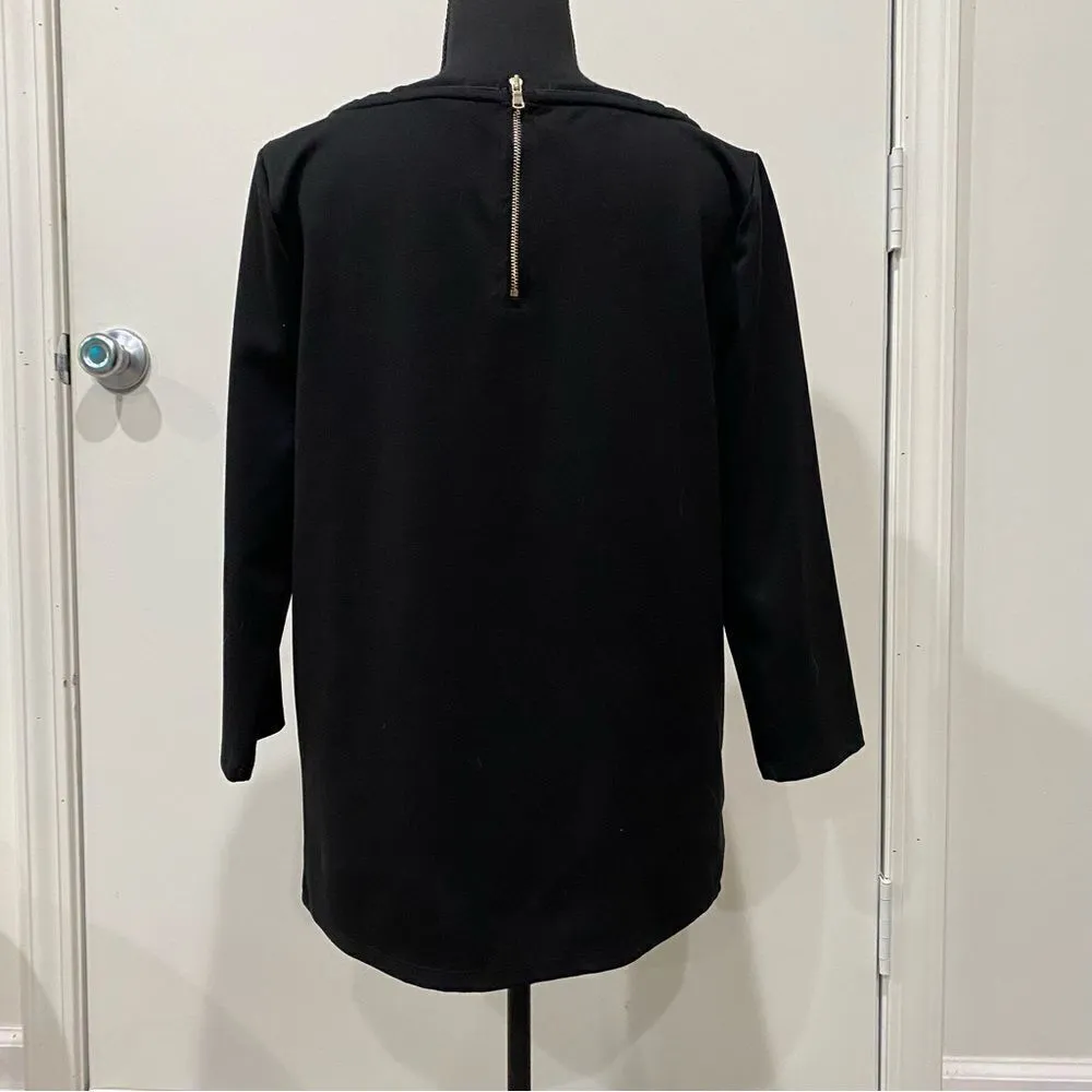 Ann Taylor Jewel Neck Black 3/4 sleeve blouse Size M - Image 5