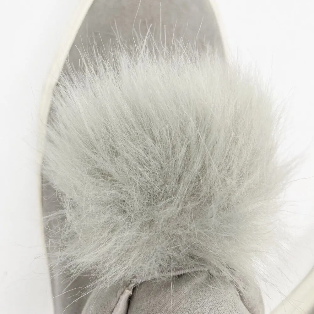 Steve Madden Jaeda Women's Sz 7 Gray Suede  Pom Pom Slip-On Platform Sneaker - Image 6
