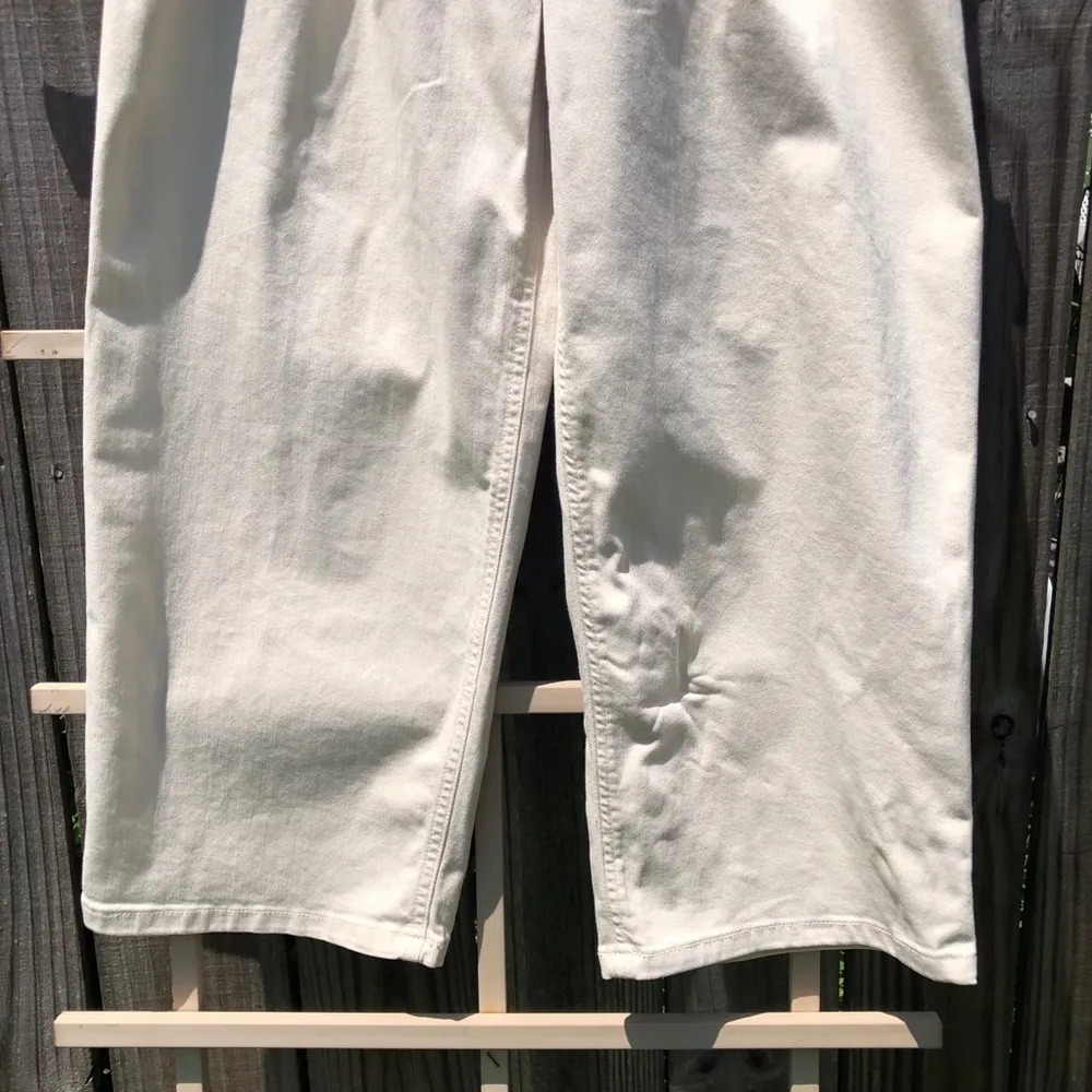 Banana Republic High Rise Pleated Wide-Leg Cropped Jeans Ecru Size 4/27 - Image 3