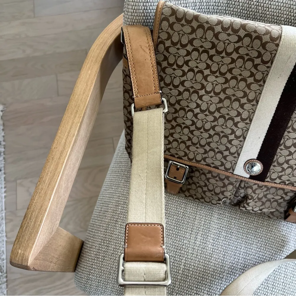 Vintage Coach Voyager Logo Canvas and Leather Messenger Bag in Brown - Image 4