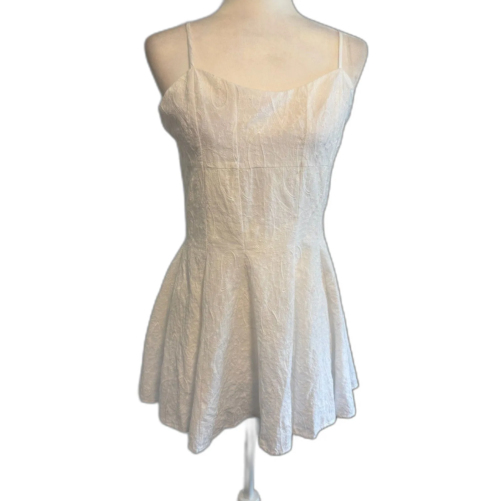 Cotton On | Kierra Godet Hem Mini Dress White Paisley Embroidery Size 8 NWT New - Image 4