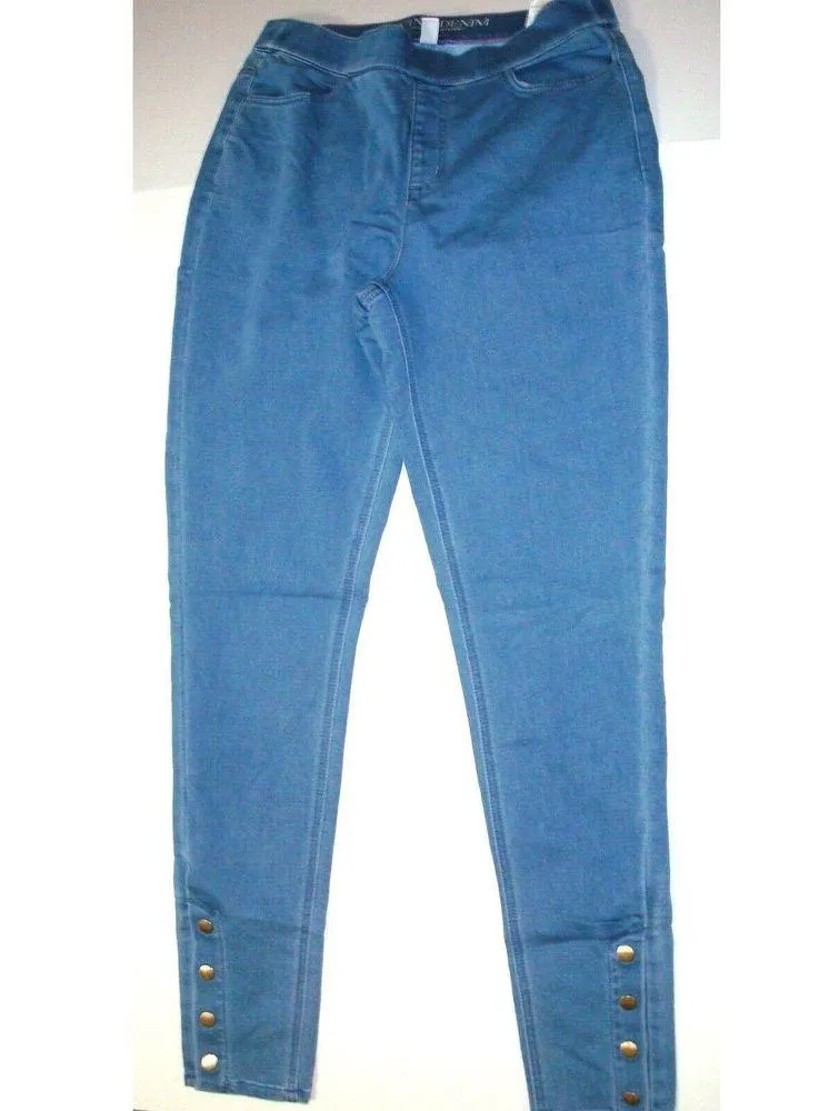 New Womens Isaac Mizrahi Live Divine Denim Pull On Jeans Blue Gold Snaps 16 Tall - Image 2