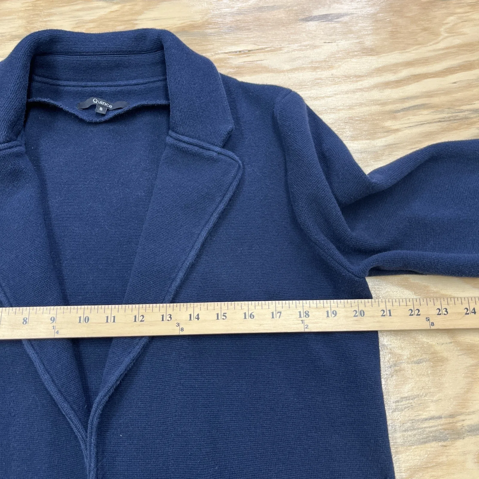 Quince Organic Cotton Knit Open Blazer Navy Blue Womens Small Casual Capsule - Image 9