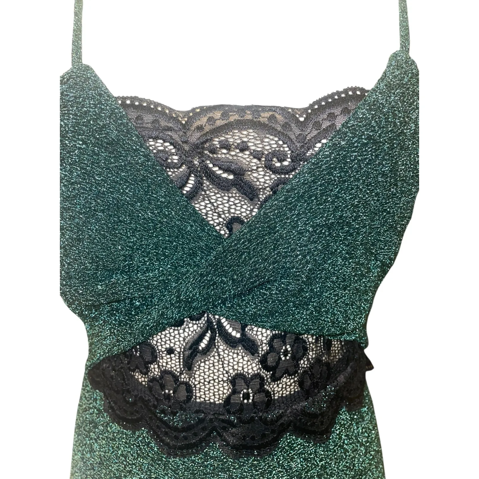 Anthropologie Current Air Emerald Lurex Lace Inset Midi Dress Size Small NWT - Image 6