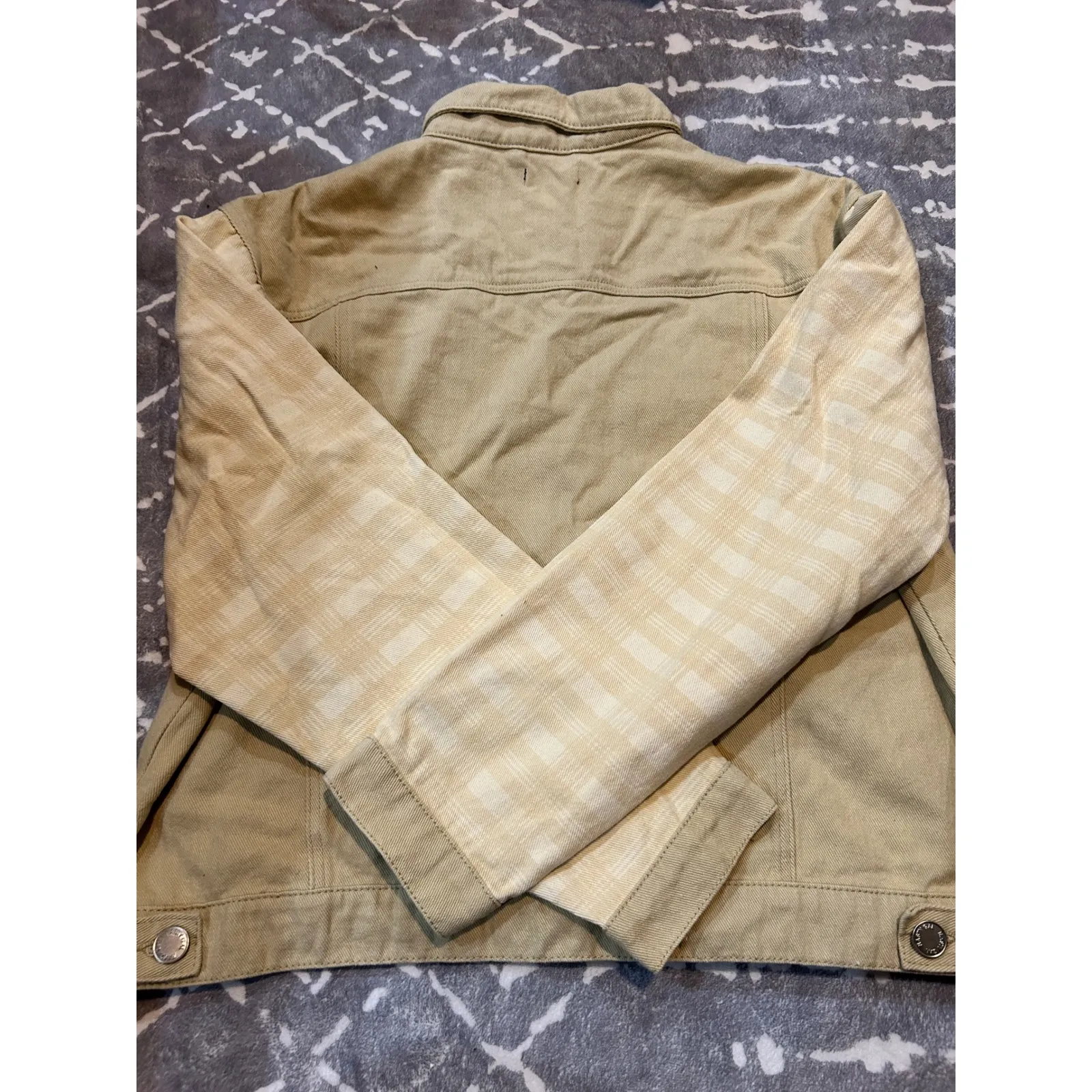 Nasty Gal Women's‎ Plaid Sleeve Denim Jacket Beige Button Up Casual Coat - Image 7