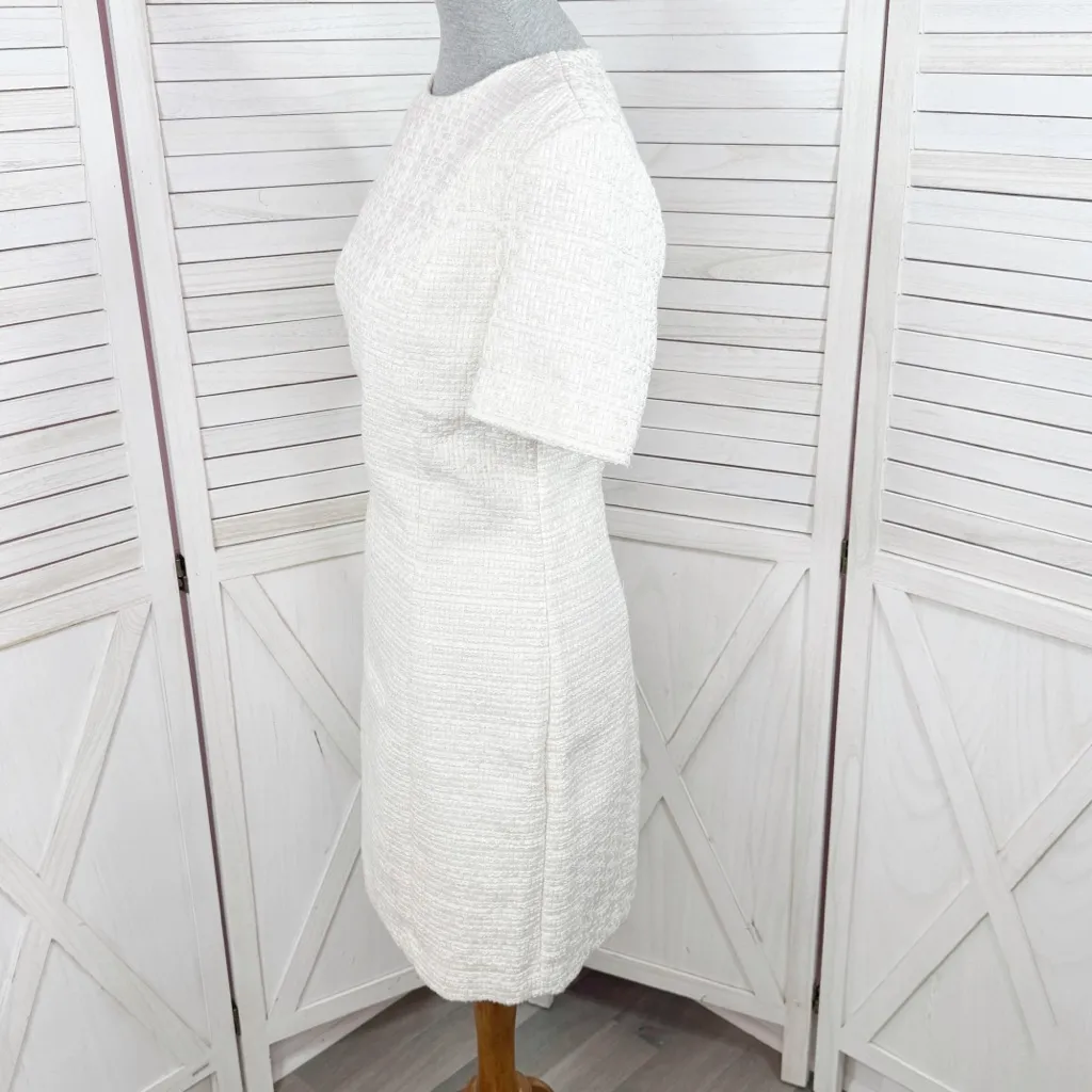 H&M Boulce Tweed Short Sleeve Sheath Dress‎ Ivory Shimmer Medium - Image 3