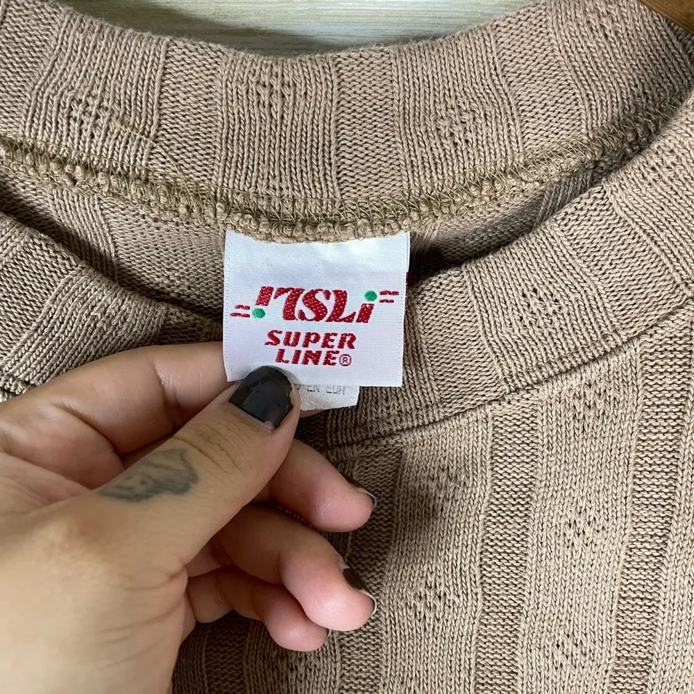 Vintage Tan Neutral Preppy Ribbed Sweater Size L - Image 5