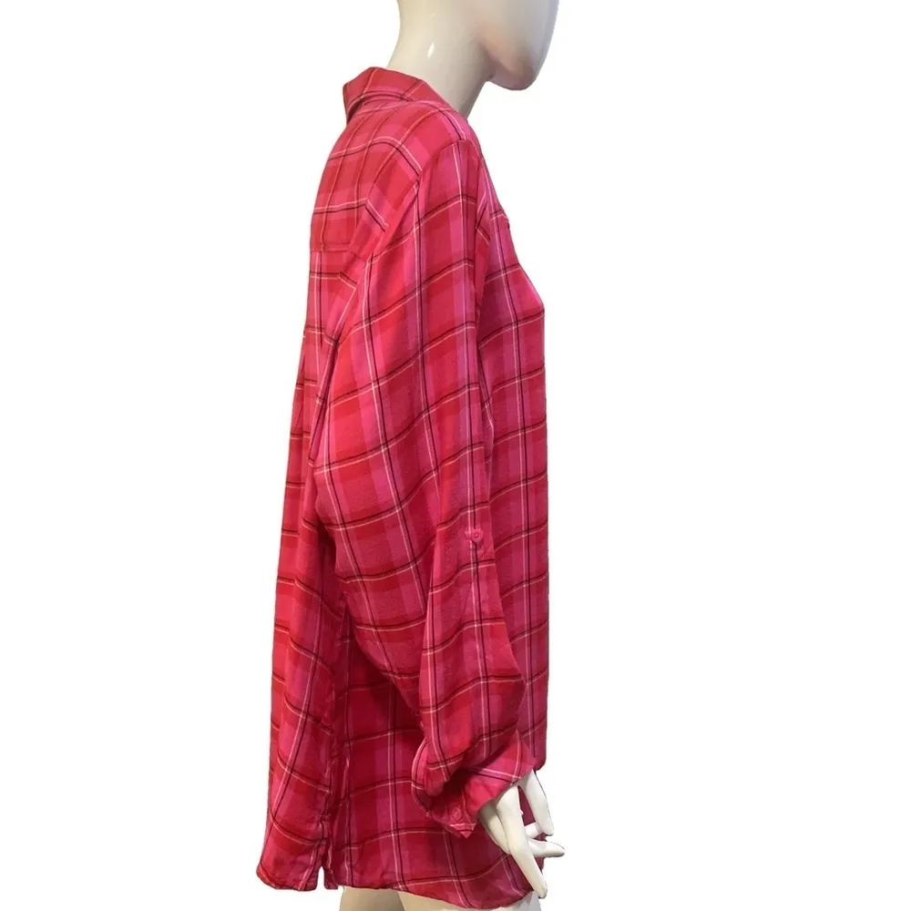 Lane Bryant Pink Plaid Flannel Button Down Long Sleeve Shirt 22/24 - Image 4