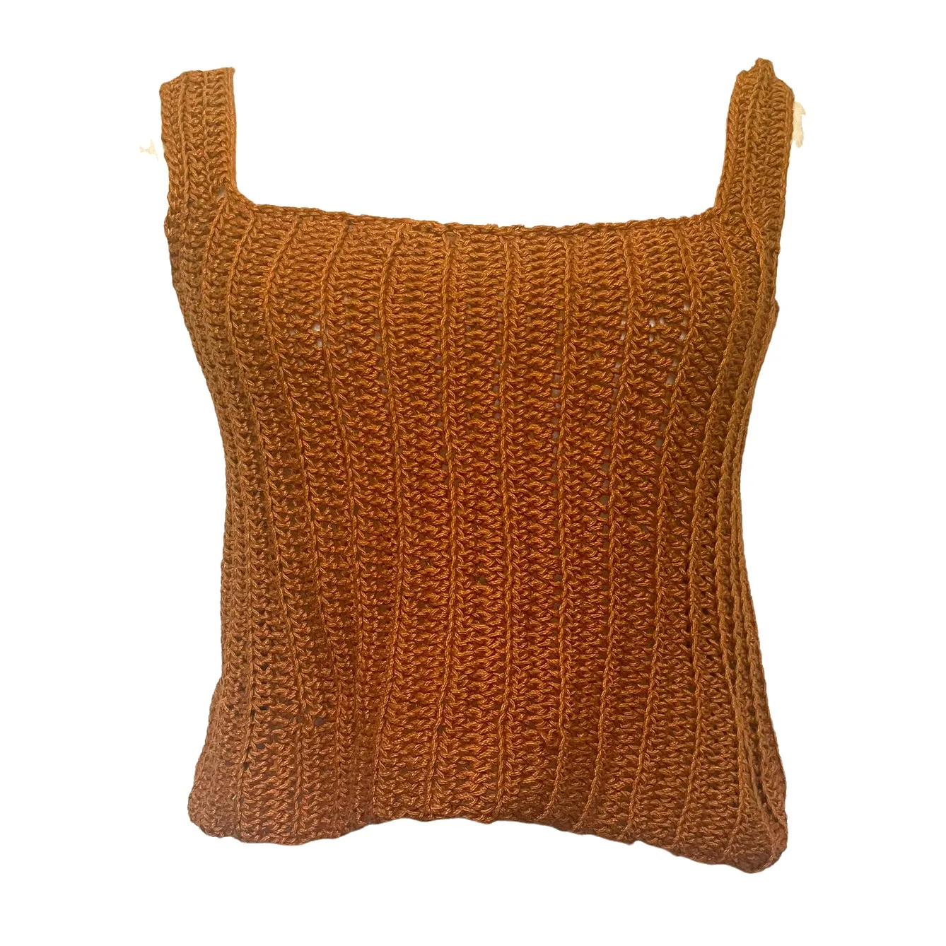 Handmade Crochet Crop Tank Womens Top Sz S Indie Y2K Boho Mustard Retro Cottage - Image 3
