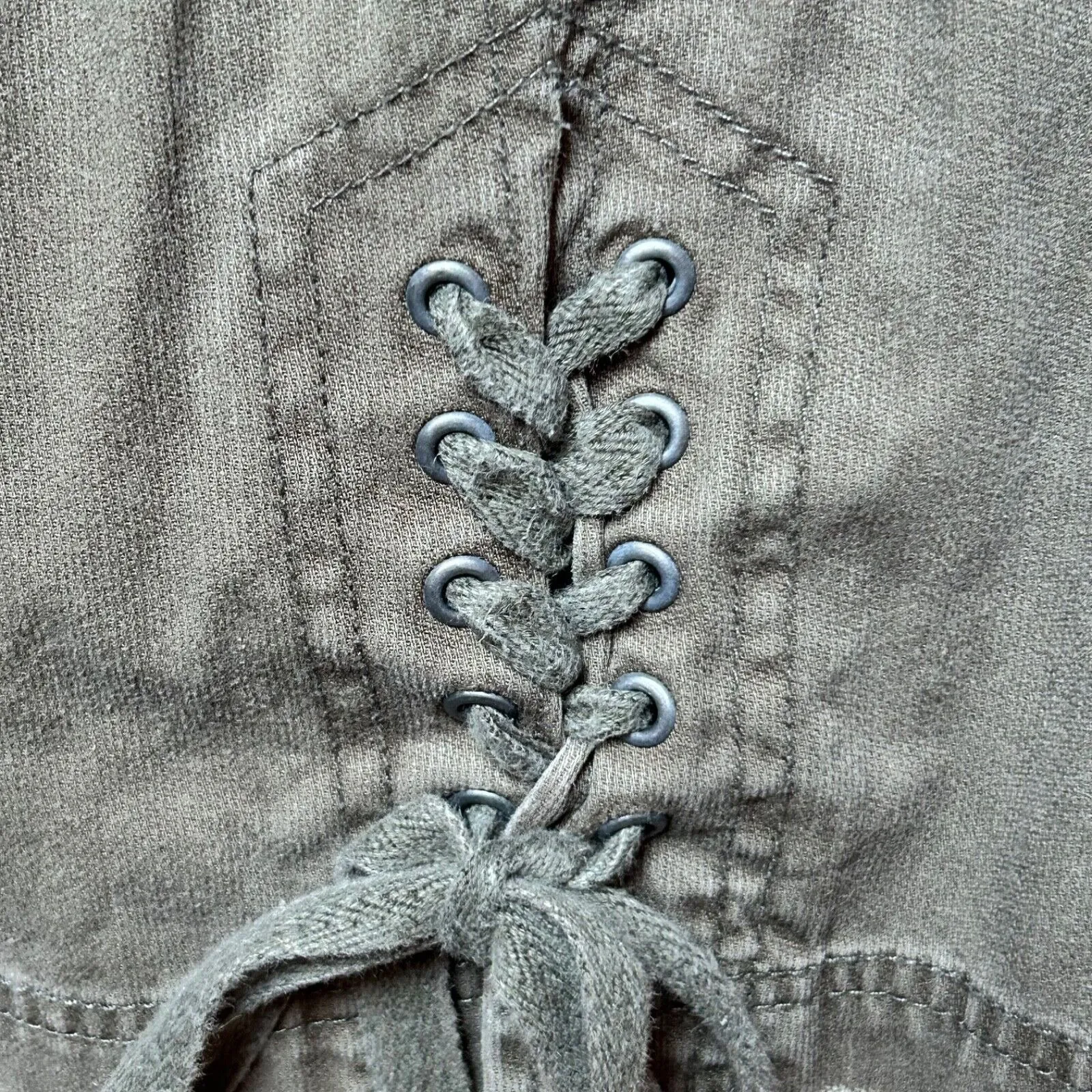 Roxy Embroidered Drab Olive Green Distressed Army Military Utility Jacket Sz XL - Image 9