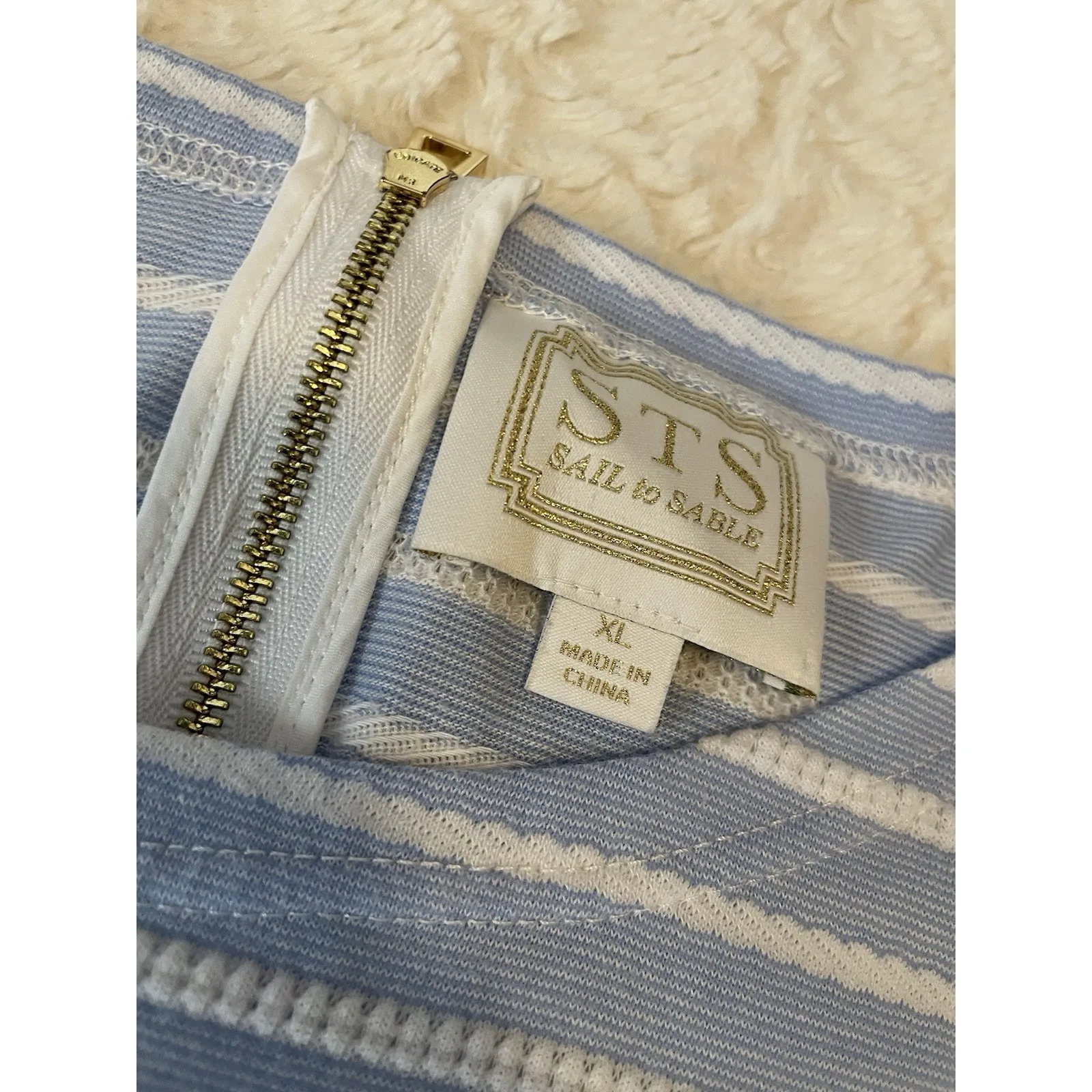 Sail To Sable XL Light Blue White Striped Shortsleeved Knee Length Dress - Image 3