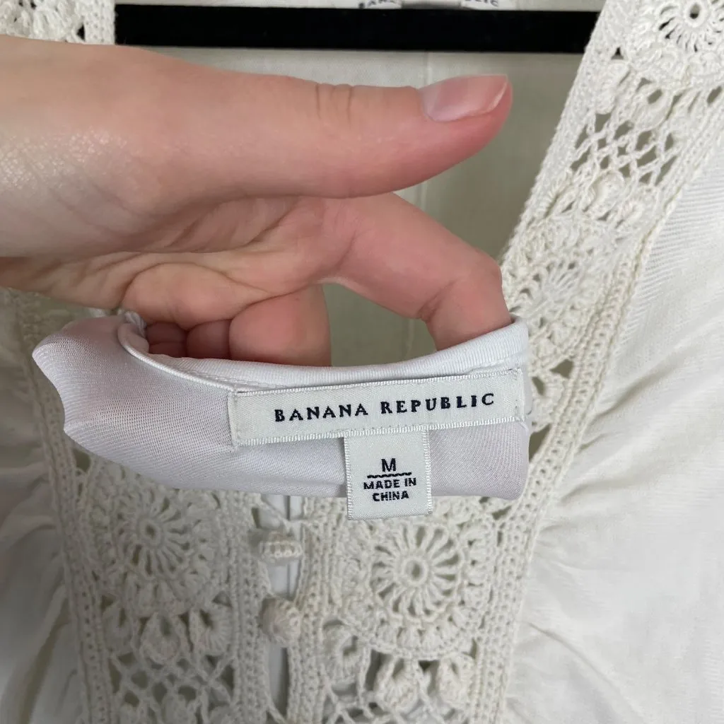 Y2K‎ Cottagecore Fairycore Banana Republic Bohemian Crochet Summer Dress M White - Image 6