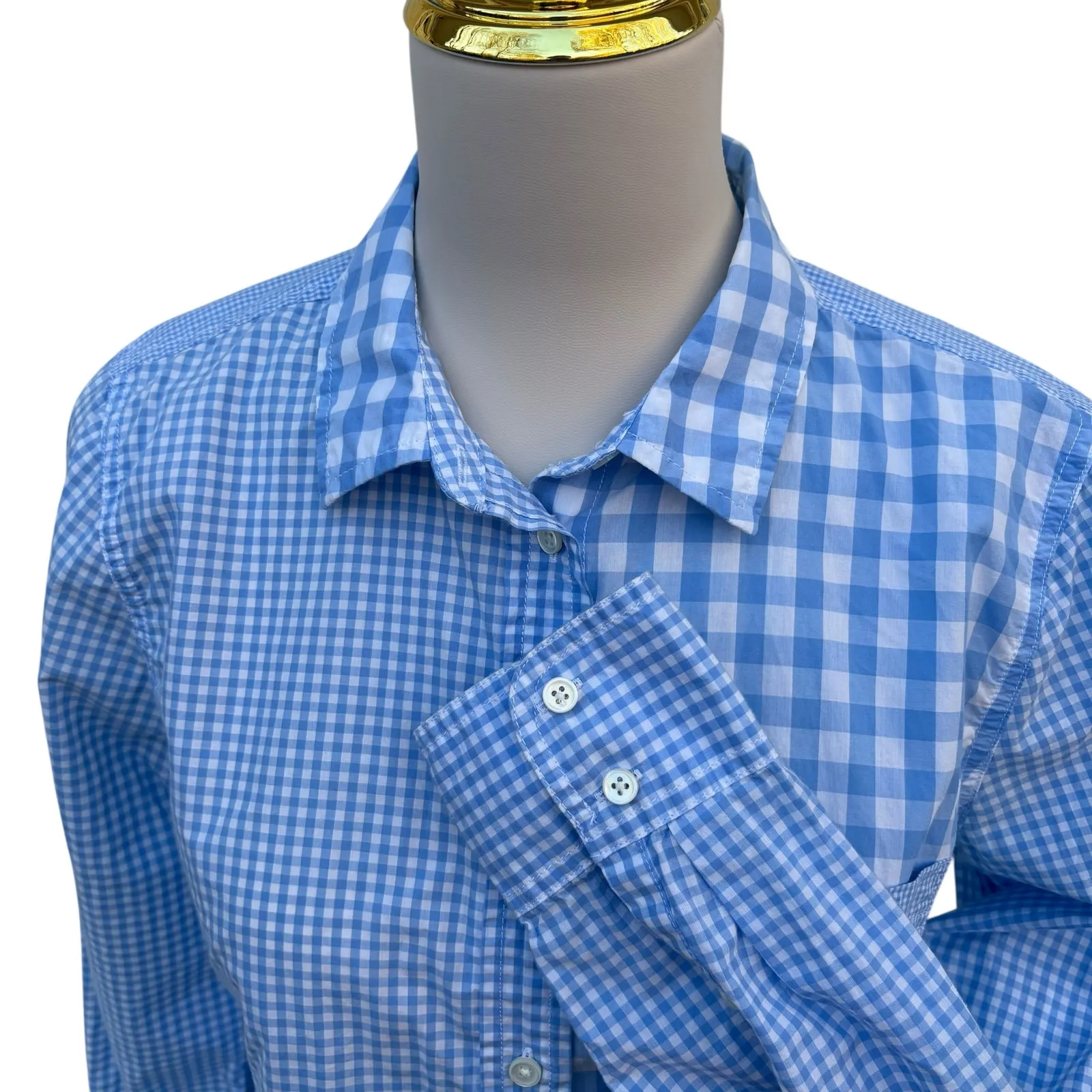 J. Crew Shirt Sz 8 Women’s Boy Blue White Gingham Button Up Preppy Careerwear - Image 3