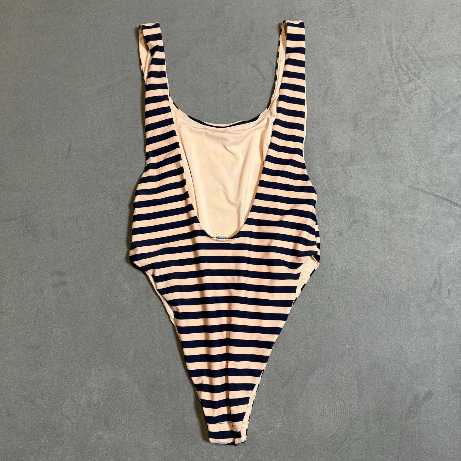 Aerie‎ Super Scoop One Piece NWOT Navy Pink Stripe High Cut Swimwear XL - Image 3
