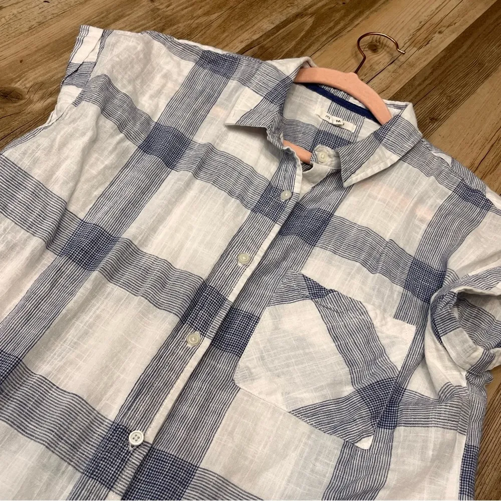 Maurices women's shirt white & blue plaid collar button up pocket sz Med… - Image 6