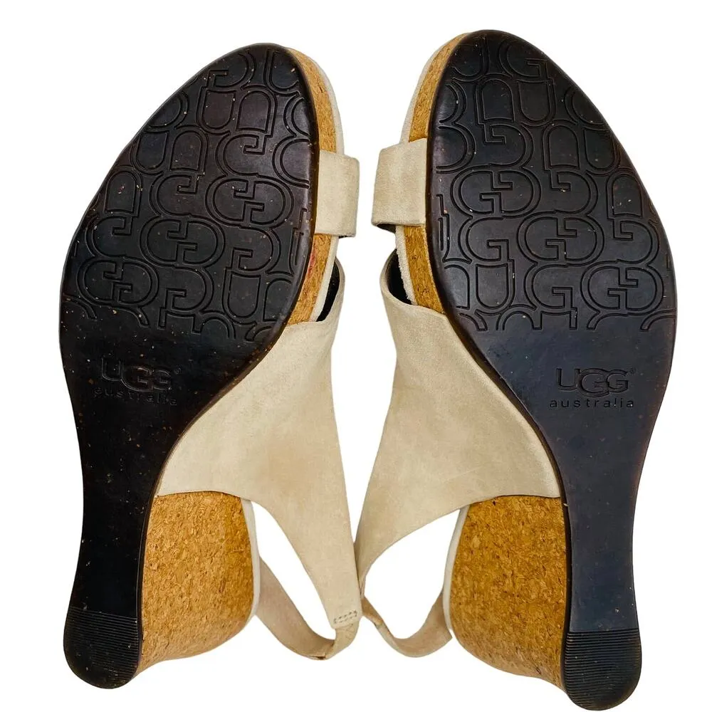 Ugg Hazel Sandals Suede 10 Beige Cork Wedge 4" Heels - Image 10