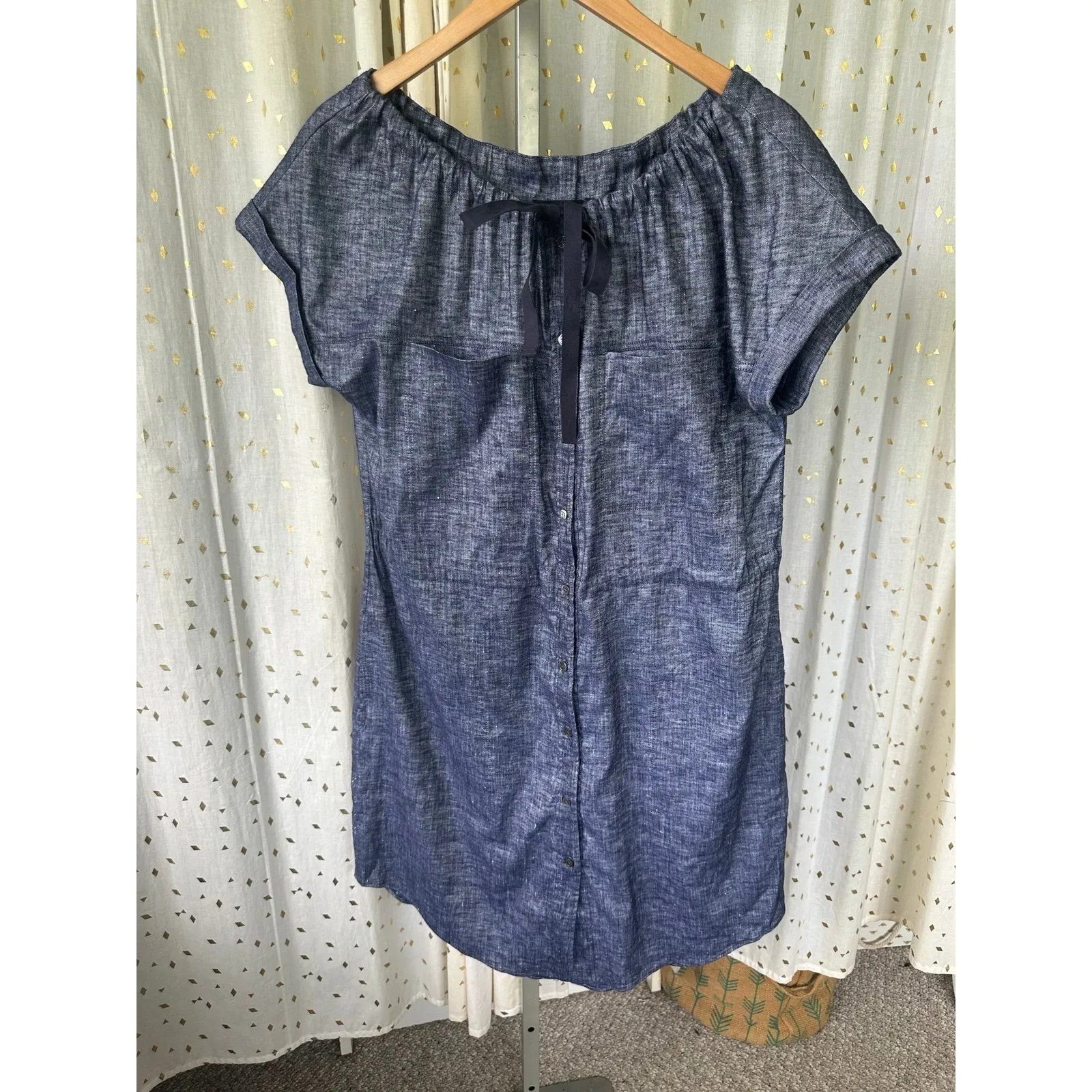 Theory Women's Chambray Linen Blend Laela Tierra Wash Tie Button Down Dress 10 - Image 3