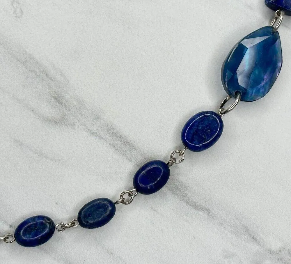 Chicos Blue Beaded Silver Tone Long Necklace 43" ✨ - Image 6