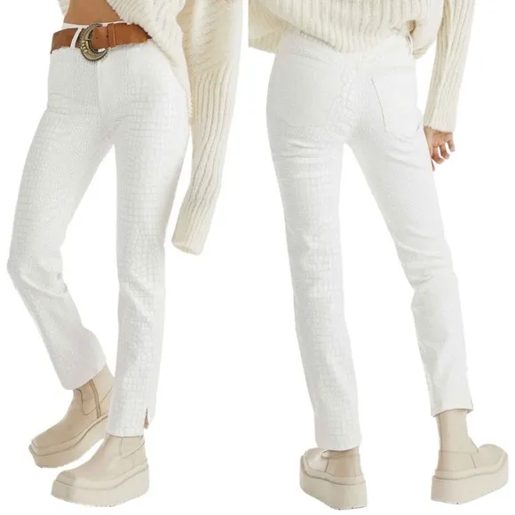 Free People Lydia Embossed Slim Straight Leg Jeans White Size 24 NEW - Image 2