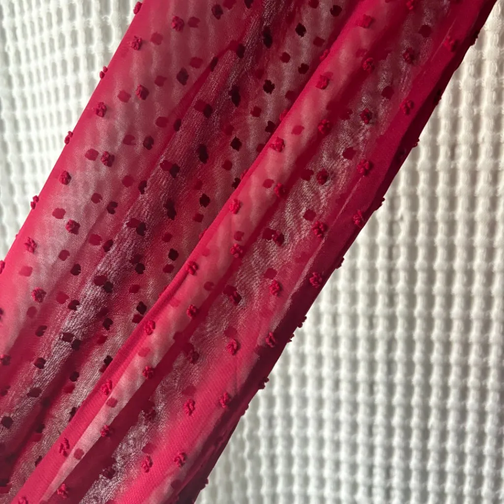 Adrianna Papell red ruffle neck sheer Swiss dot sleeves blouse women's small - Image 7