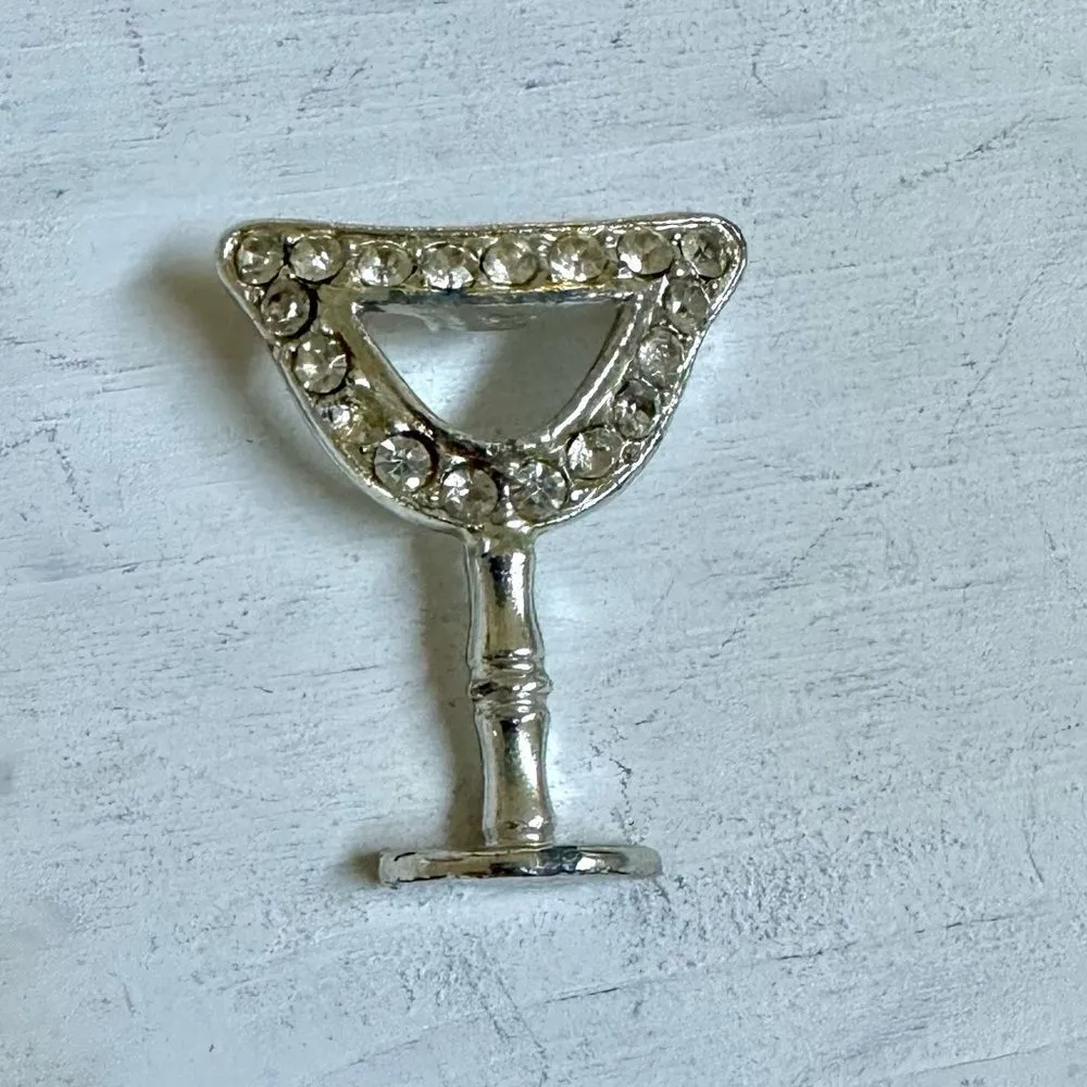 Silver tone rhinestone martini glass pin - Image 2